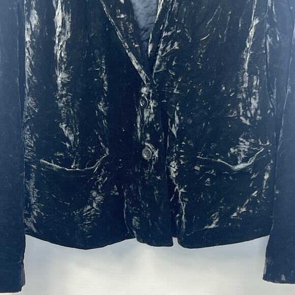 Eileen Fisher Black Crushed Velvet Silk Blended Blazer Jacket Size L - Picture 3 of 8